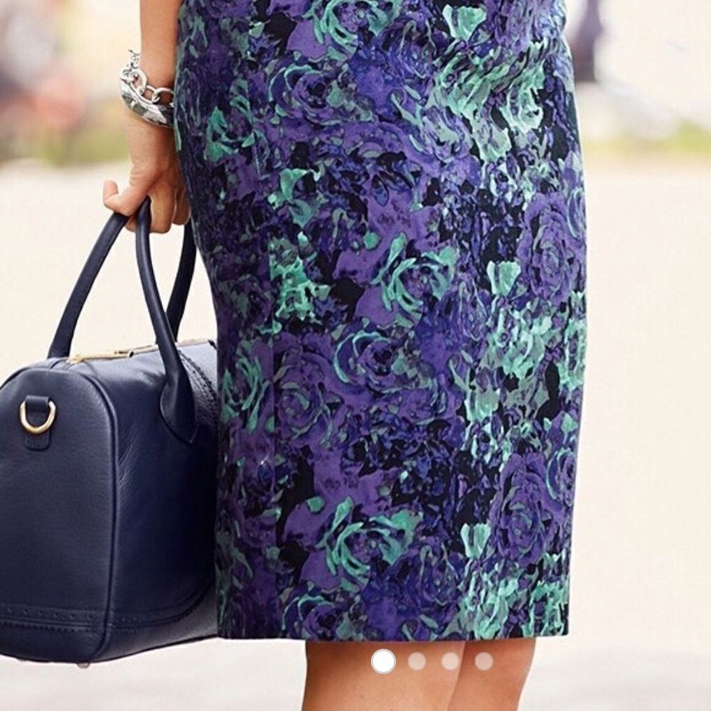 Talbots 18 Purple Green Lyocell/Cotton Floral Pencil Skirt